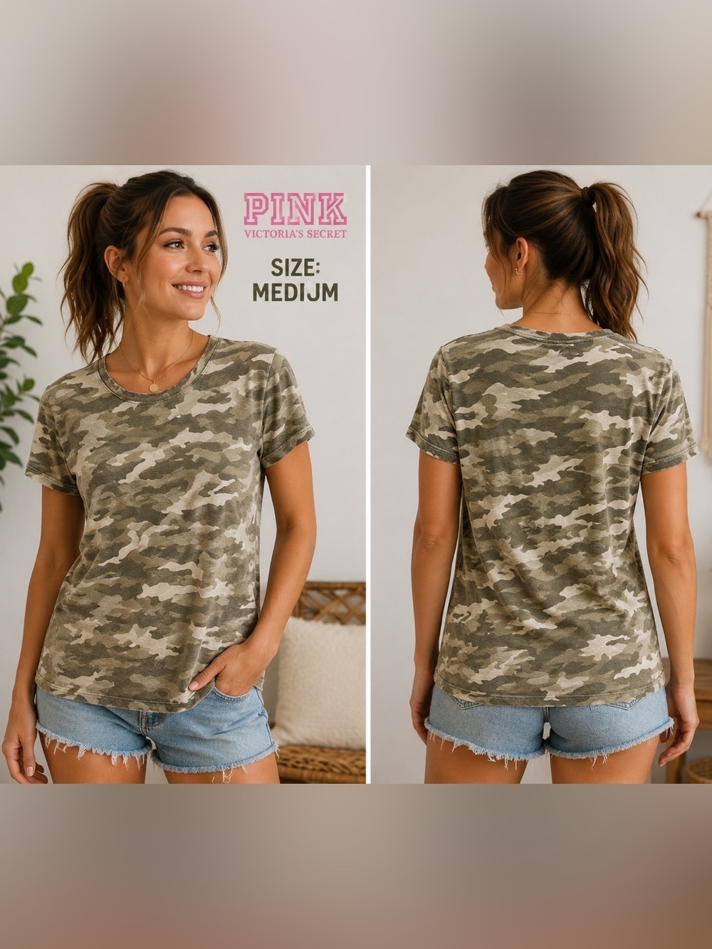 PINK Victoria secret Camouflage T-Shirt MEDIUM